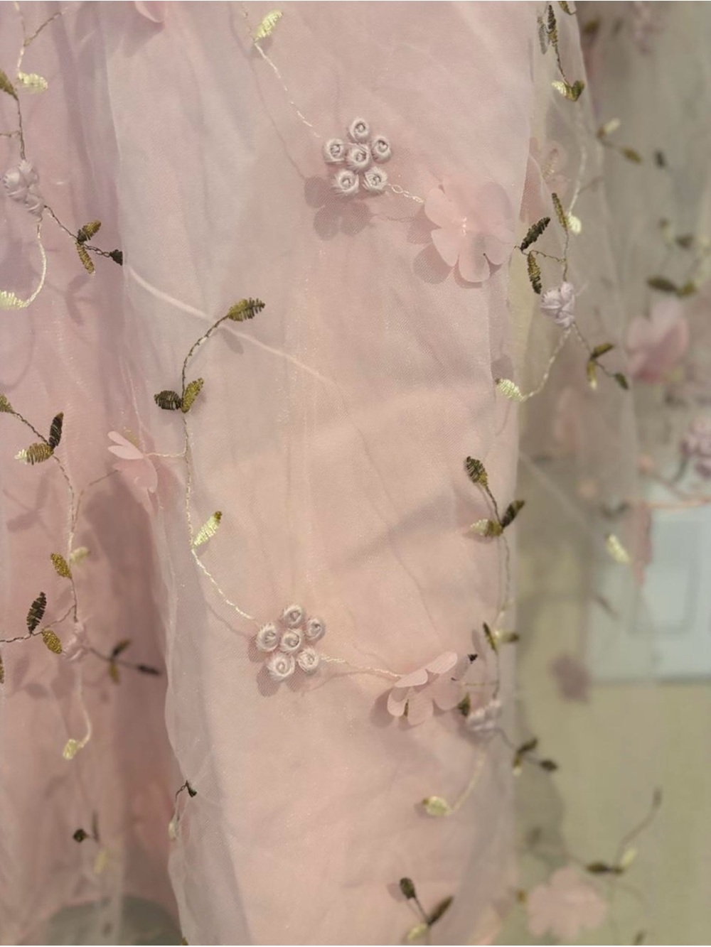 Allison & Kelly Sheer Sleeve Pink Floral Embroidered Mini Dress Mesh Overlay 16 - Picture 7 of 13